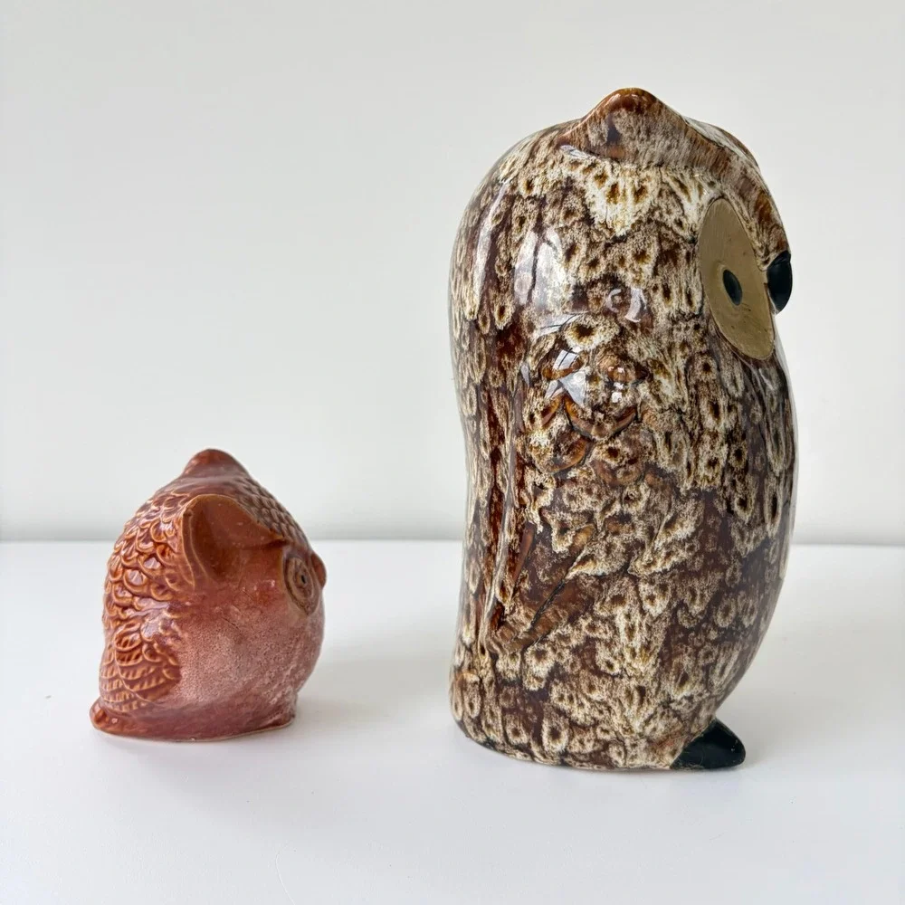 Ceramic Owl Vase and Greenbrier Owl Figurine Set